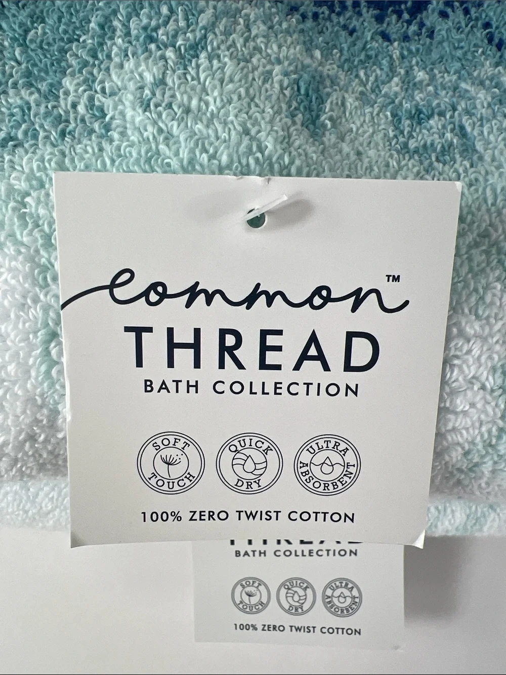 Common Thread Bath Towel Set Blue White Abstract Pattern 100% Cotton 2 pc NEW